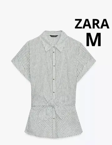 ZARA 자라 린넨 혼방 스트라이프 패턴 매듭 셔츠