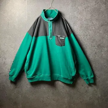 vintage 하프 지퍼 맨투맨 그린 블랙 바이컬러 암 라인