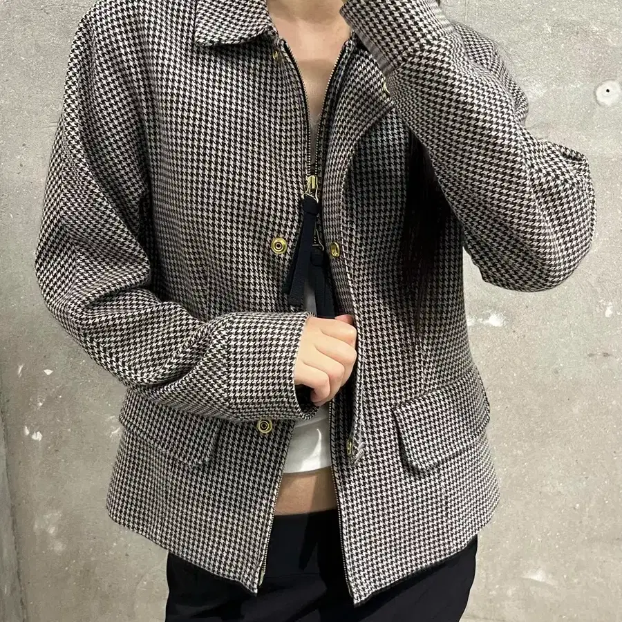 2012AW MARNIレザー切り替えボア付きチェック中綿ブルゾン／マルニ