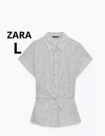ZARA 자라 린넨 혼방 스트라이프 패턴 매듭 셔츠