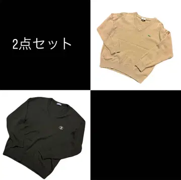 Lacoste 베이지 V넥 니트: 폴로 앤 라켓 클럽 블랙 v넥 니트
