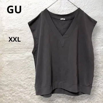 GU 빅 사이즈 베스트 V넥 얇은 소재 더블 페이스 소재 그레이 XXL