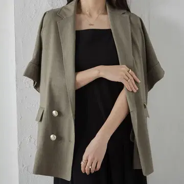 린넨 느낌의 더블 버튼 하프 슬리브 자켓