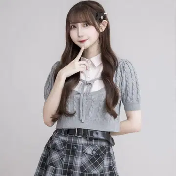 pium 피움 레이어드 케이블 니트 사야피 도킹 셔츠 그레이
