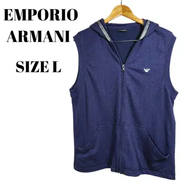 EMPORIO ARMANI 아르마니 후드 부착 베스트 L 사이즈 네이비