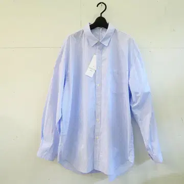 ATON GIZA BROAD WASHED SHIRT SAX STRIPE