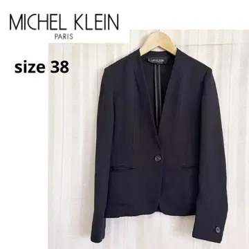 MICHEL KLEIN 블랙 워셔블 V넥 노카라 자켓 38