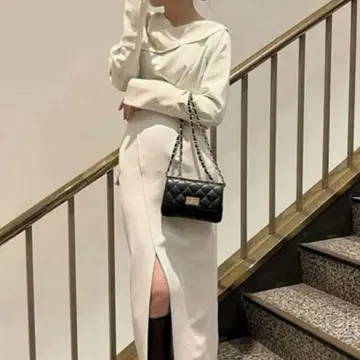 오렌티 블랙 퀼팅 가죽 블랙 체인