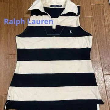 Ralph Lauren 슬리브리스 폴로 셔츠 M 블랙 화이트 스트라이프