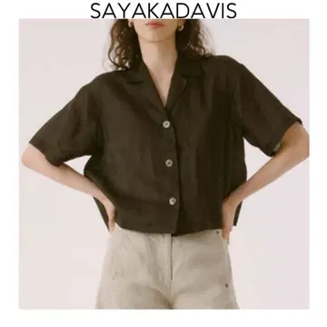 SAYAKADAVIS 시어 크롭 셔츠 블랙 반팔 린넨 블라우스 블랙