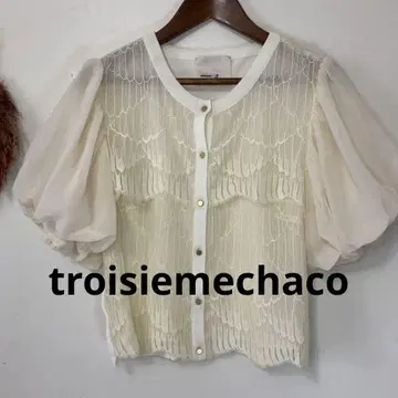 troisieme chaco 퍼프 슬리브 숏 기장 반팔 가디건 38