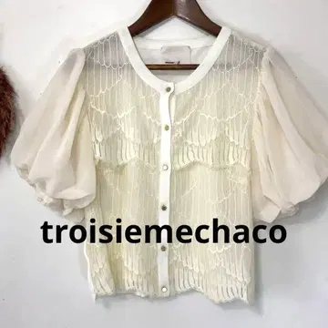 troisieme chaco 퍼프 슬리브 숏 기장 반팔 가디건 38
