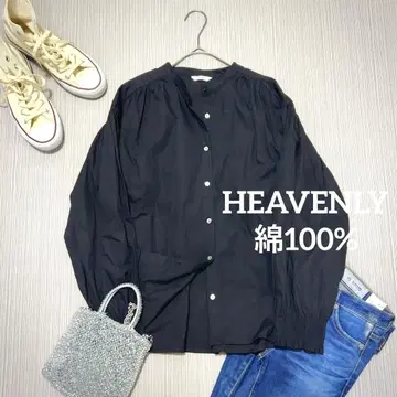 HEAVENLY 면 100% 디자인 블랙 셔츠 블라우스