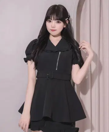 pium 프릴 칼라 라이더 셋업 블랙