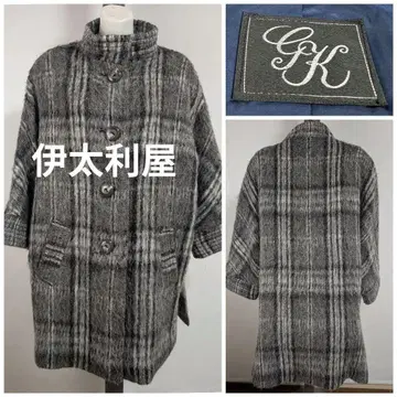 이타리야 이탈리아 그레이 계열 가벼운 체크 무늬 롱 코트