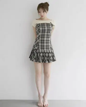 andmary Karen check mini dress beige S