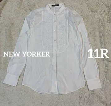 NEW YORKER 레이스 노카라 화이트 긴팔 셔츠 11R