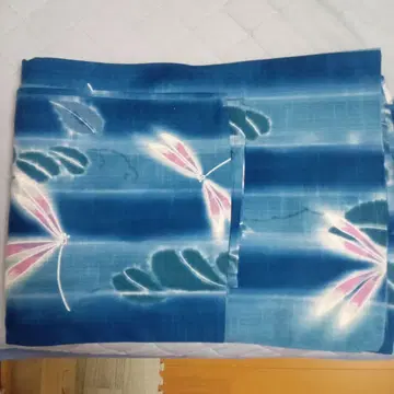 파란색 잠자리 무늬 유카타와 오비 세트