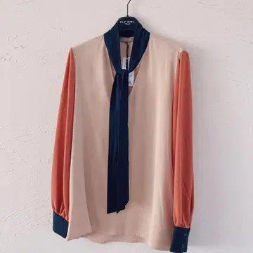 FLY GARL 가을 컬러 보우 블라우스 택 포함