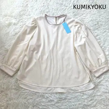 쿠미교쿠 택 포함 새상품 워셔블 바이컬러 조젯 백리본 블라우스