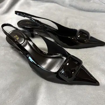 새상품 [ ZARA ] 가죽 키튼힐 슬링백 신발 블랙
