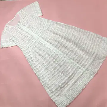 핑크하우스 화이트 럭셔리 피코 프릴 면 로운 원피스