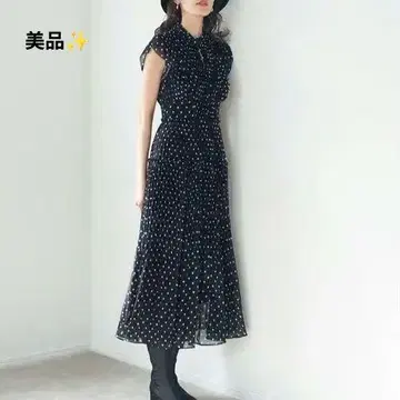새상품급 스나이델 프린트 플리츠 원피스 도트 블랙