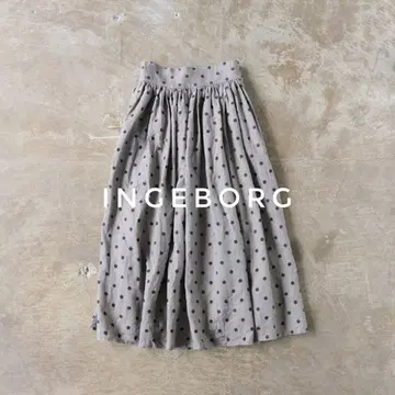 INGEBORG 플레어 롱 스커트 린넨 도트 그레이 9호 린넨