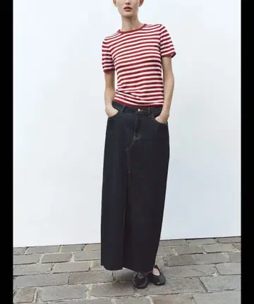 ZARA 스트라이프 니트 숏 슬리브 상의 새상품