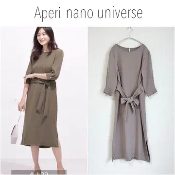 Aperi 나노 유니버스 7부 소매 롱 원피스 허리 리본 사이드 슬릿