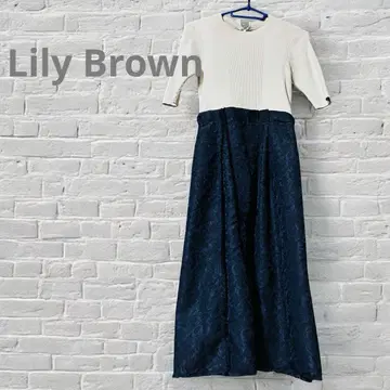 Lily Brown 미사용 새상품 베이지와 네이비 반팔 롱 레이스 원피스
