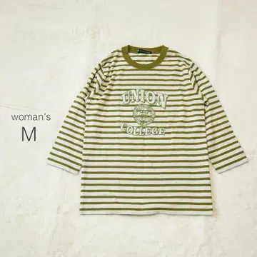 새상품급 티셔츠 7부 소매 보더 상의 [ M ] 칼리지 로고 예쁜 고급