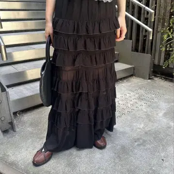 에디트 폴 프릴 티어드 스커트 블랙 롱 스커트