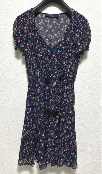 폴로 랄프로렌 실크 원피스 시어 꽃무늬 허리 리본
