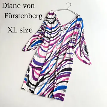 DVF 실크 V넥 돌먼 미니 원피스 멀티 컬러 XL 사이즈