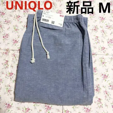 새상품 유니클로 린넨 블렌드 이지 팬츠 블루 M 무지