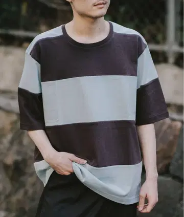 마티 앤 선즈 레샵 별주 보더 티셔츠 블루 브라운