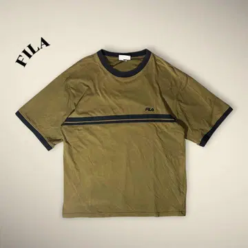 휠라 구제 의류 반팔 링거 티셔츠 가슴 로고 자수 라인 베이지 2XL