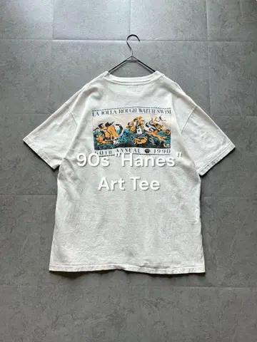 90s USA제 면 100 Hanes 아트 티셔츠 싱글 스티치