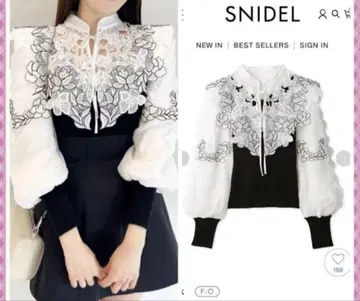 SNIDEL 스나이델 레이스 칼라 니트 풀오버 자수풍