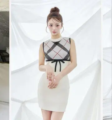 Darich 체크 자카드 니트 미니 원피스