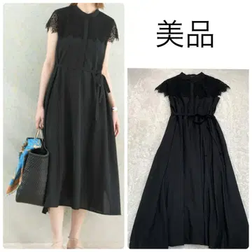 ROSSO 워셔블 요크 레이스 원피스 블랙