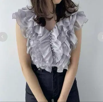백 디자인 프릴 블라우스 snidel 블루 LBLU 색스