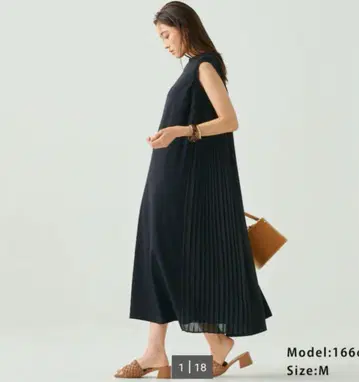 PLST 플라스테 사이드 플리츠 컷 티셔츠 슬리브리스 원피스 M 블랙