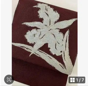 명주 여름 오비 앤티크 레트로 팥색 카트레아 패턴
