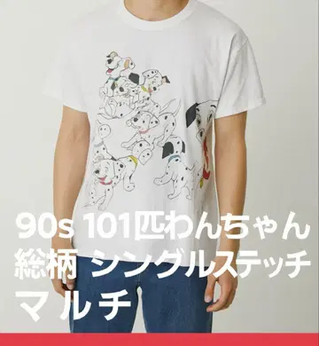 90s 101마리 강아지 올 패턴 싱글 스티치 티셔츠 멀티
