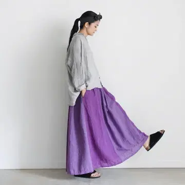 ICHI antiquites 린넨 코튼 깅엄 패치워크 스커트