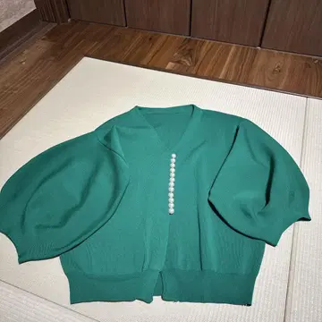 그린 V 넥 퍼프 슬리브 가디건