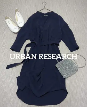 URBANRESEARCH 네이비 허리 리본 원피스 7부 소매