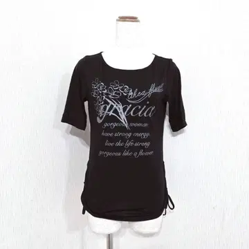 Gracia G-FIT 프린트 티셔츠 영문 꽃무늬 사이드 드로스트 (M)
